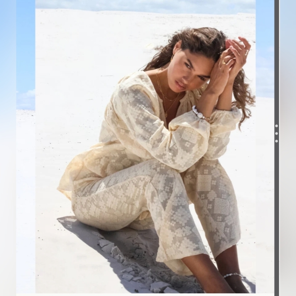 SET- CHAMPAGNE COAST LACE PANT & Shirt - BEIGE